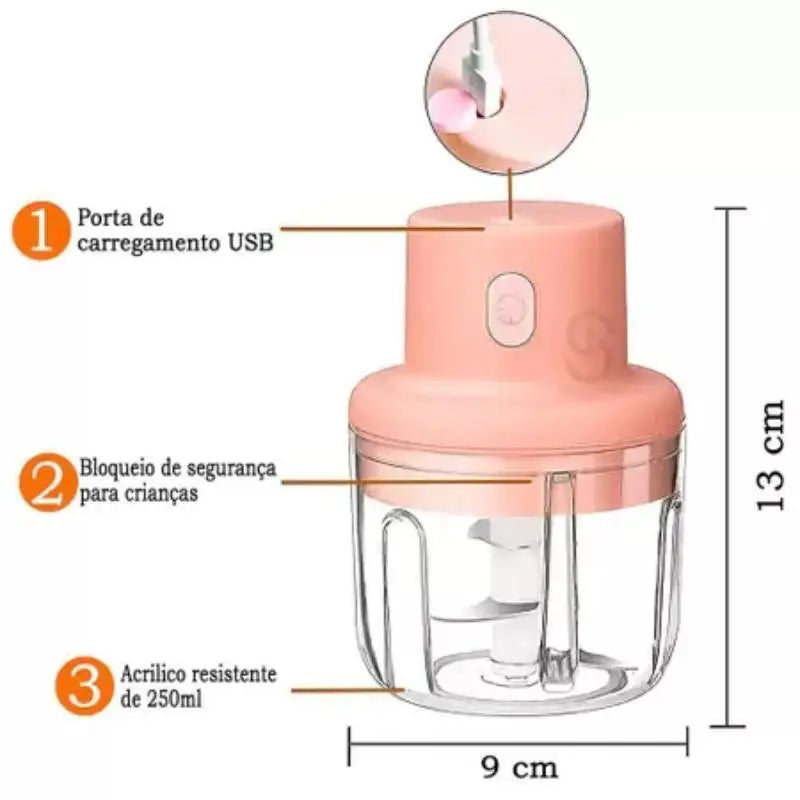 Mini processador de alimentos elétrico sem fio 250ml